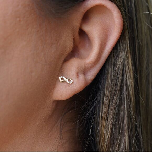 14k solid gold infinity earrings | Stud Earrings | Minimal Jewelry | Gift | - Picture 6 of 6
